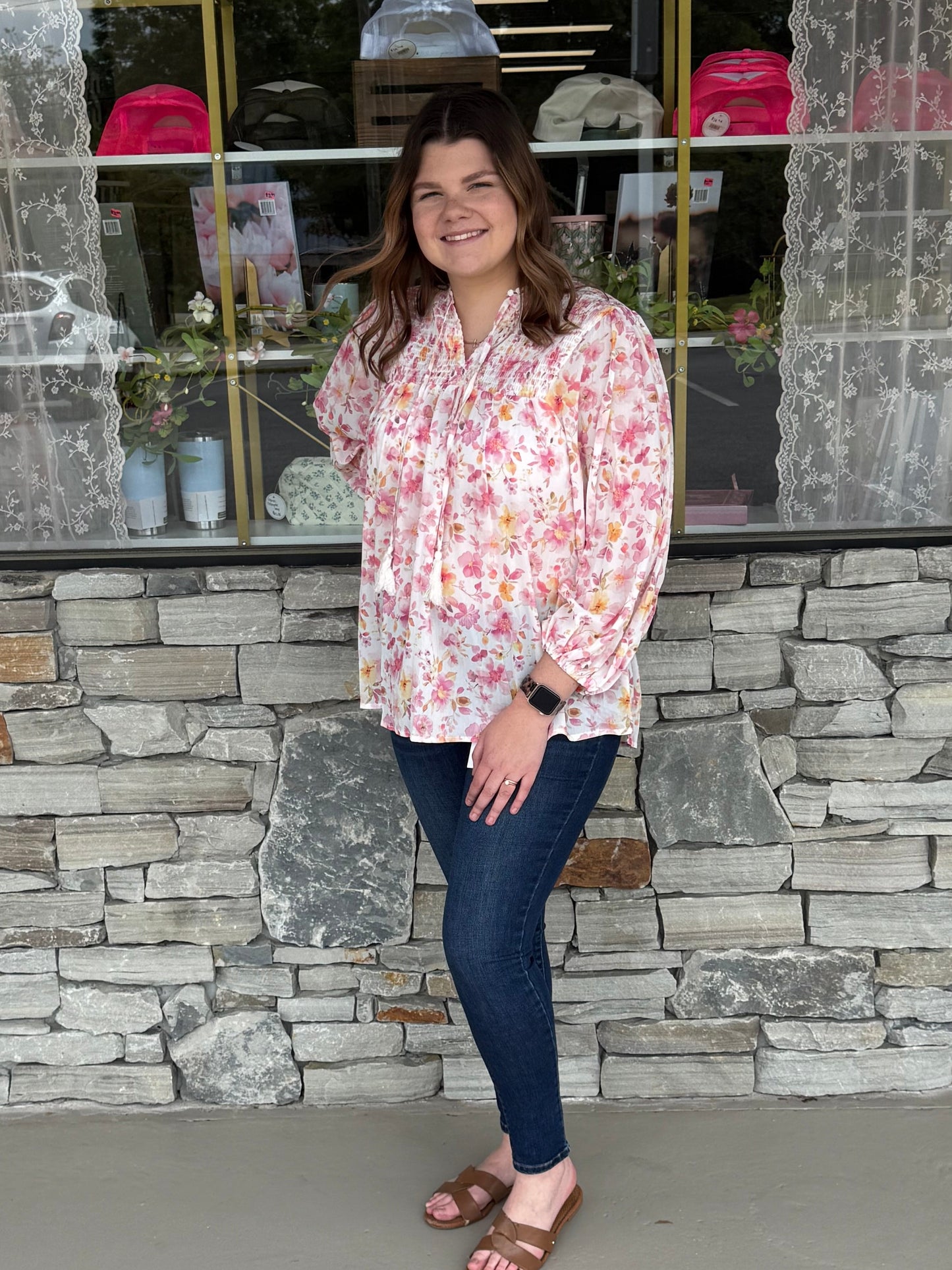 The Laura Floral Tassel blouse