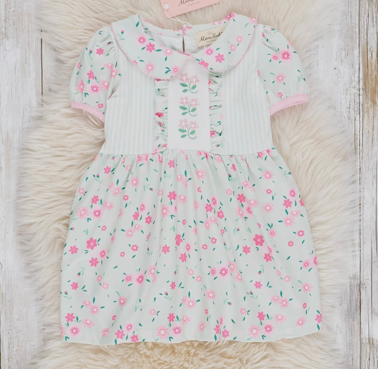 Minty Florals Ruffle Tie Dress