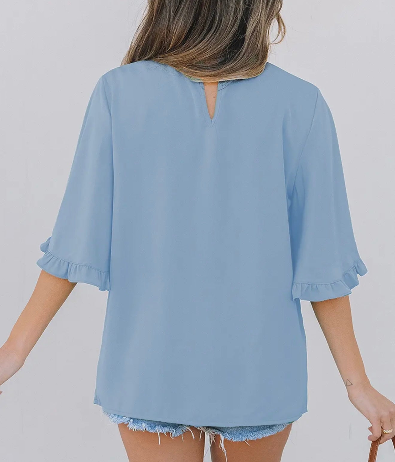 Frilly Round Neck Half Sleeve Blouse