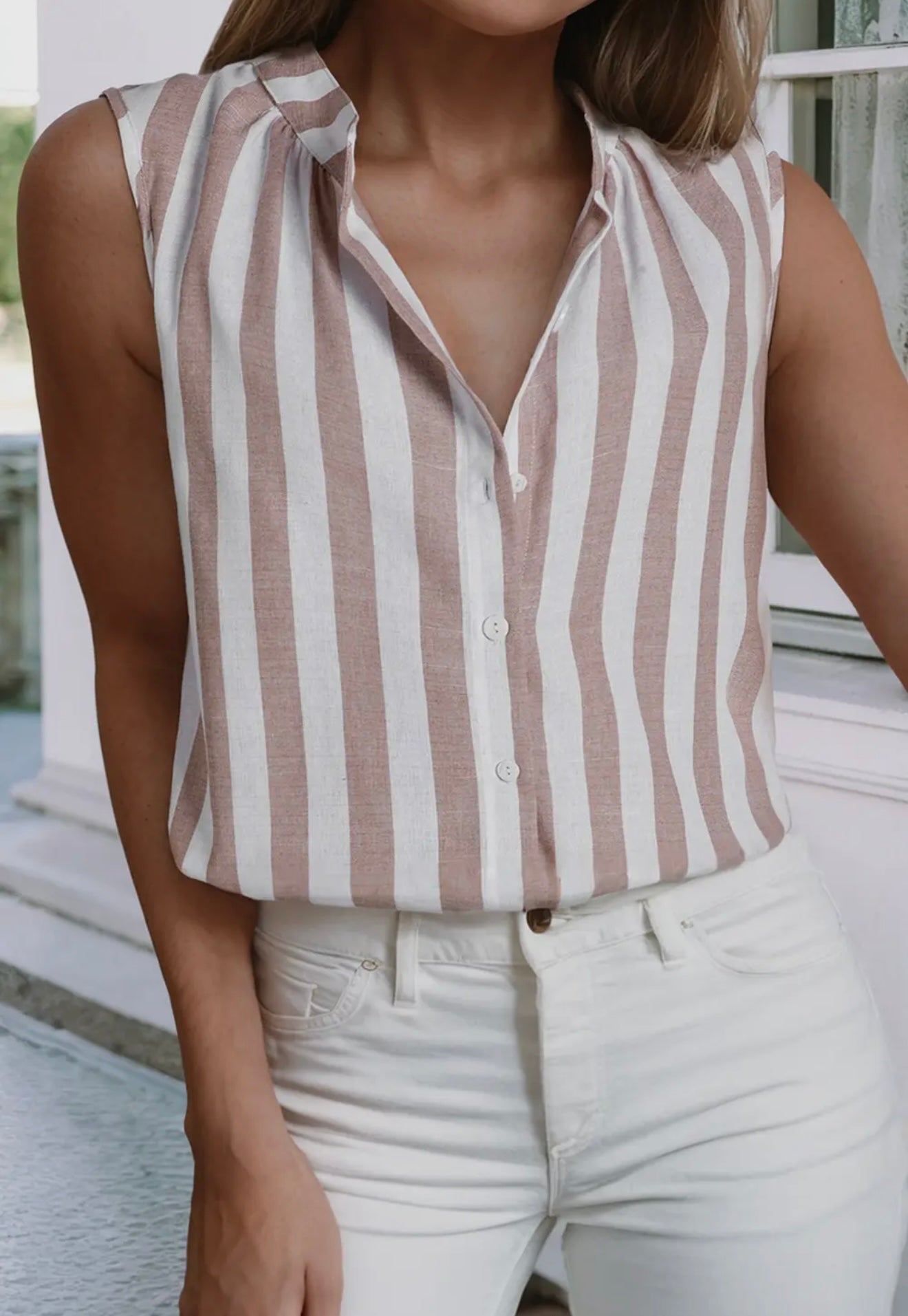 Striped casual button down tank