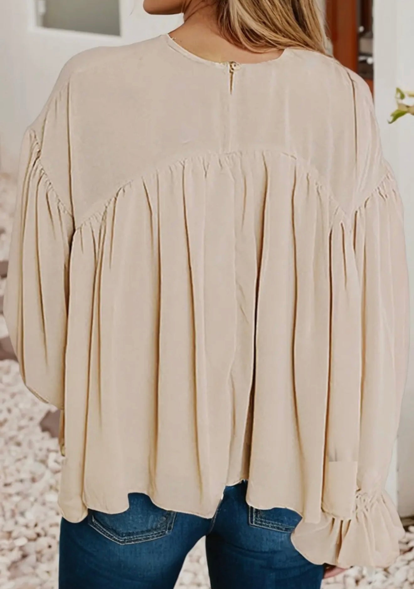 Pleaded ruffle long sleeve chiffon blouse