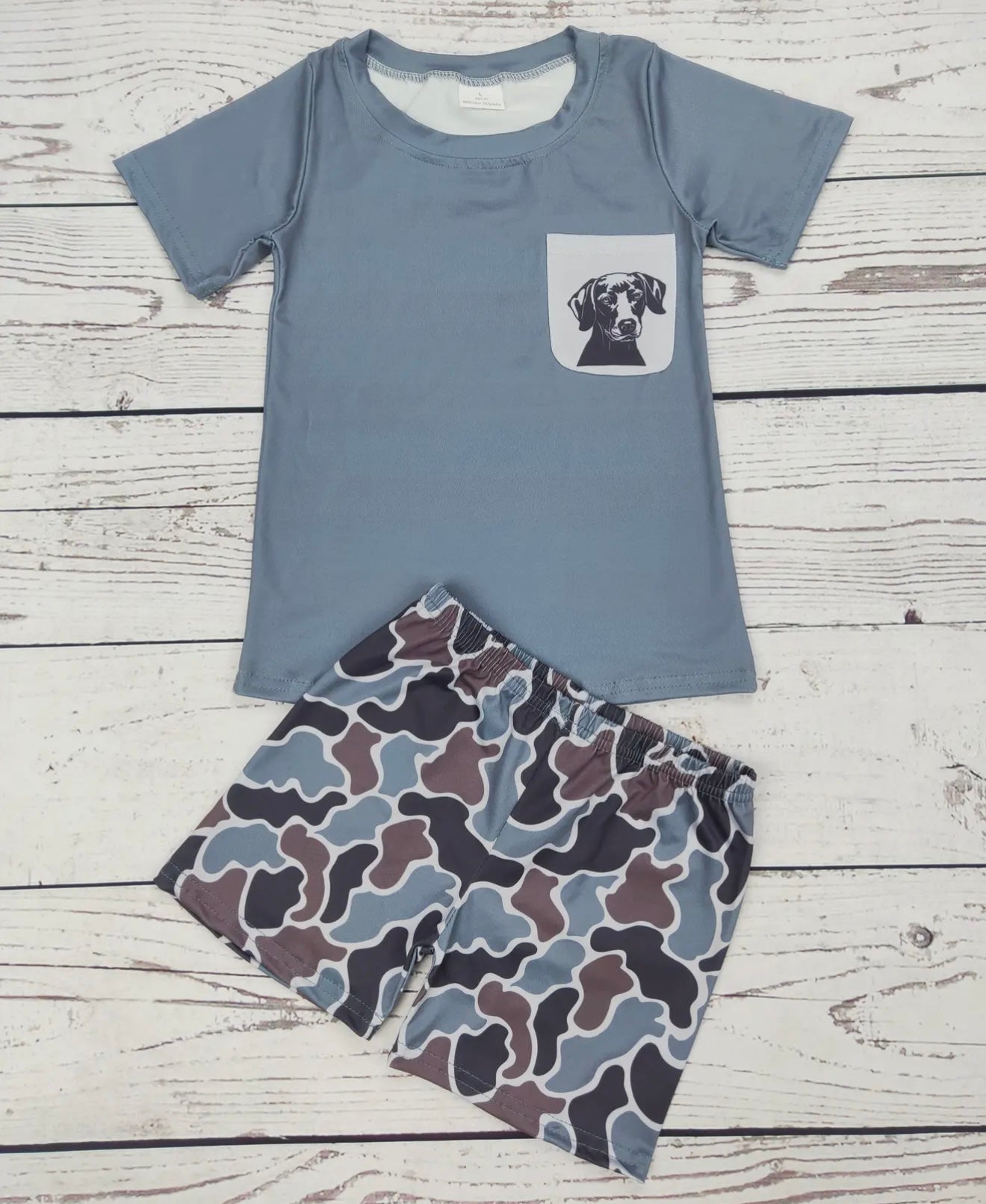 Boys dog camo shorts set