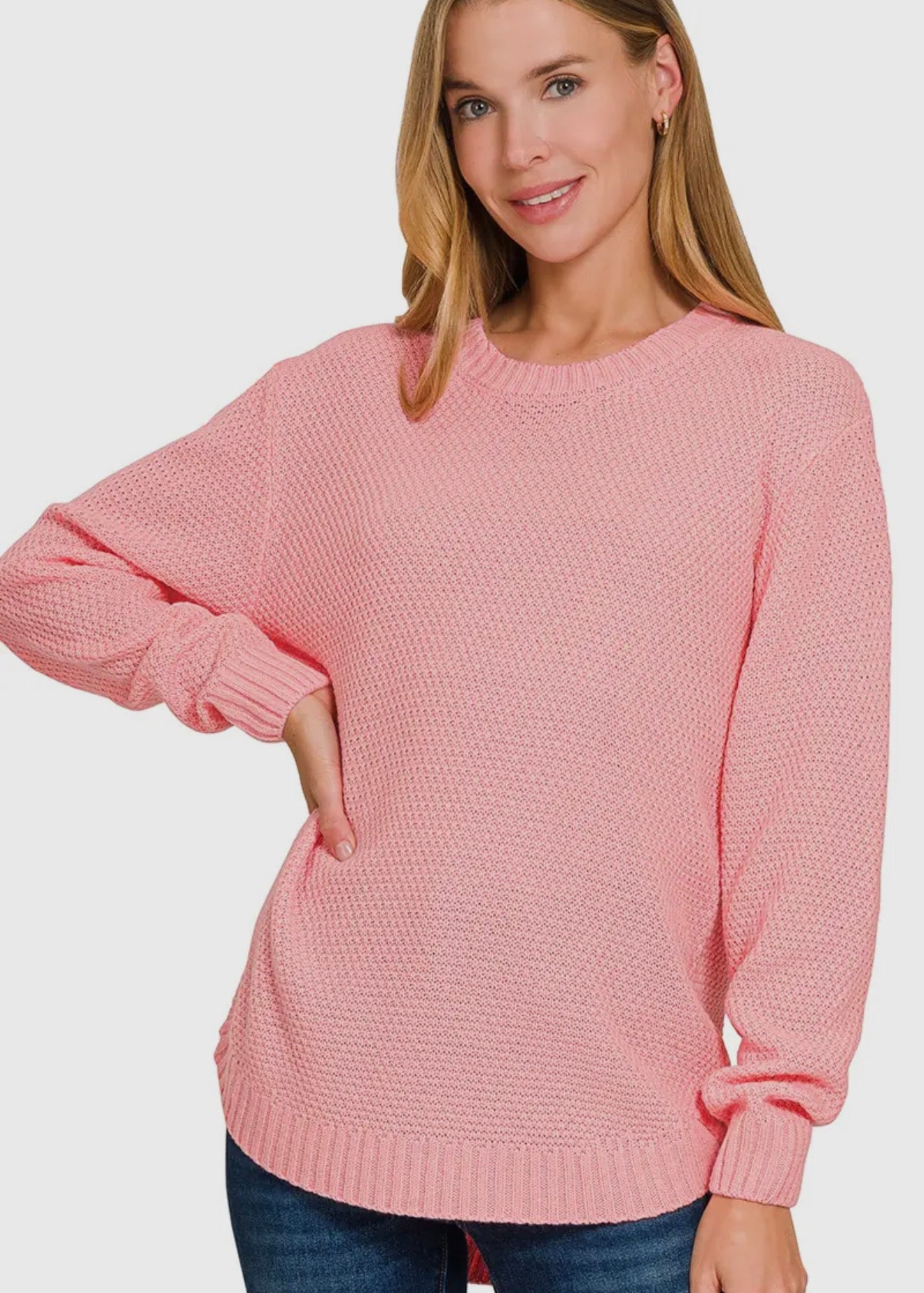 Round neck basic pink sweater