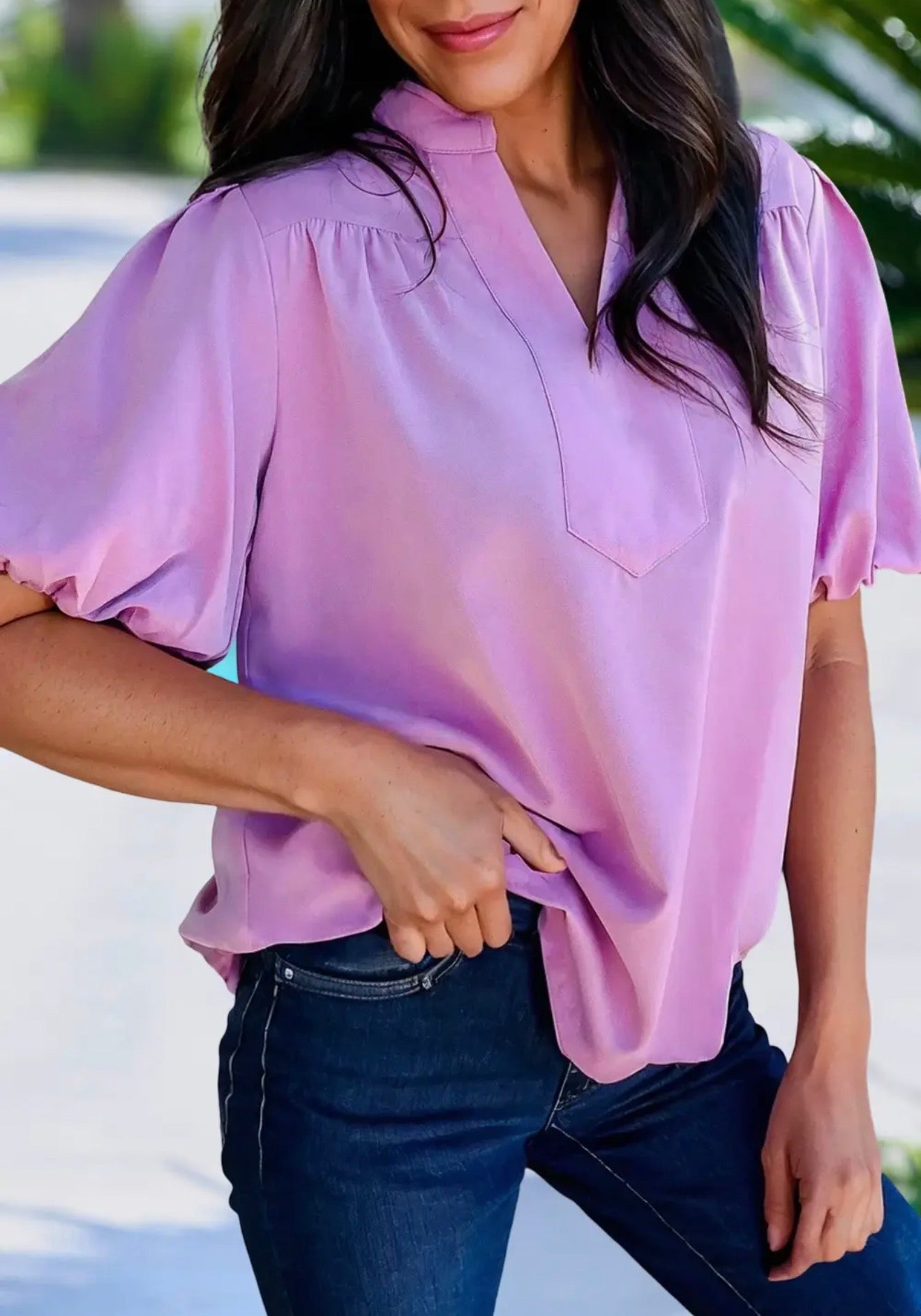 V-Neck Puff Sleeve Blouse