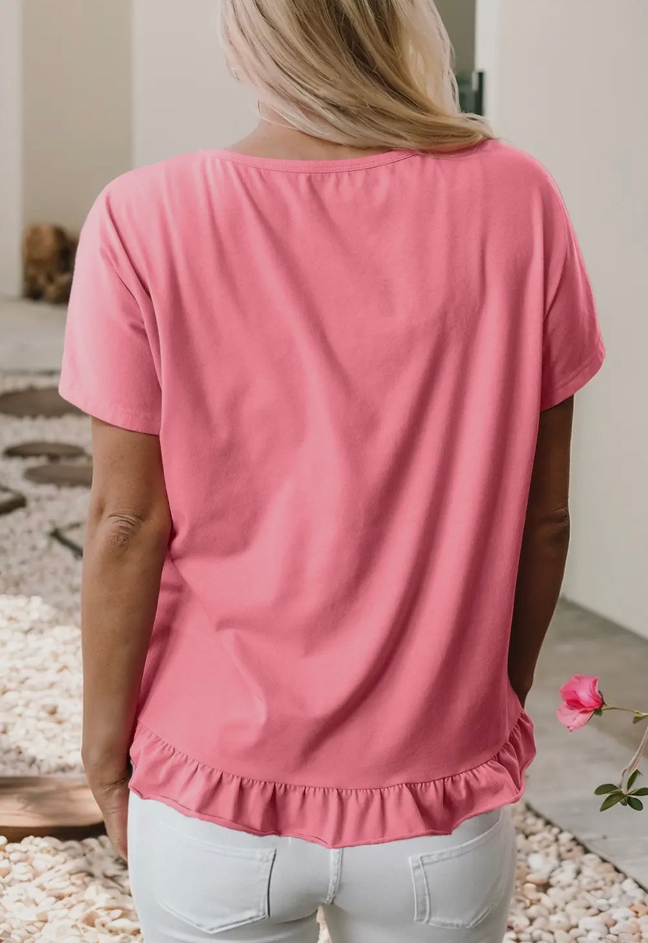 Pink frilled hem top