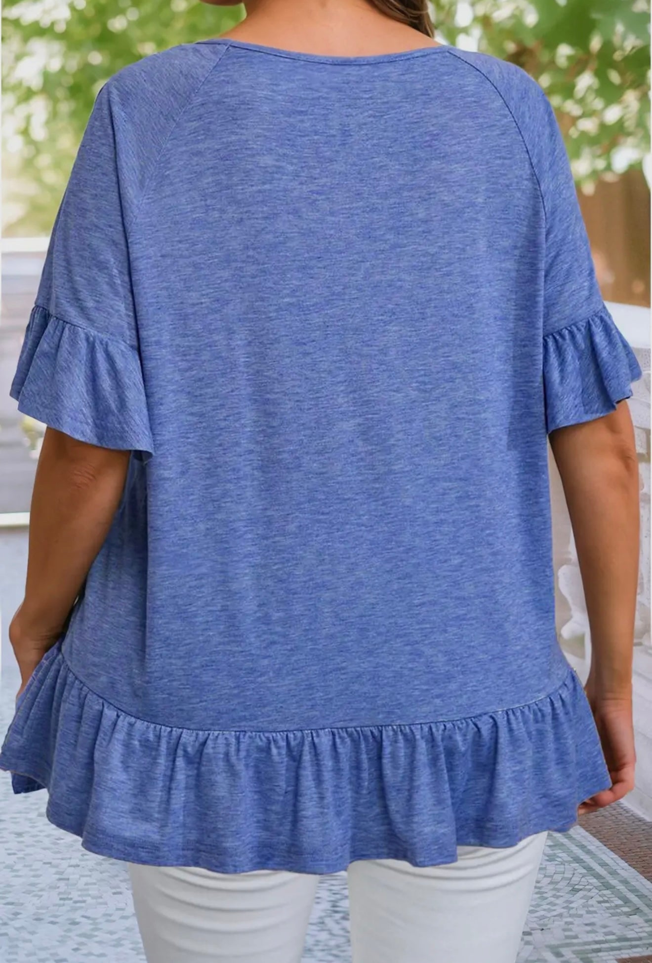 Ruffled short sleeve blouse plus