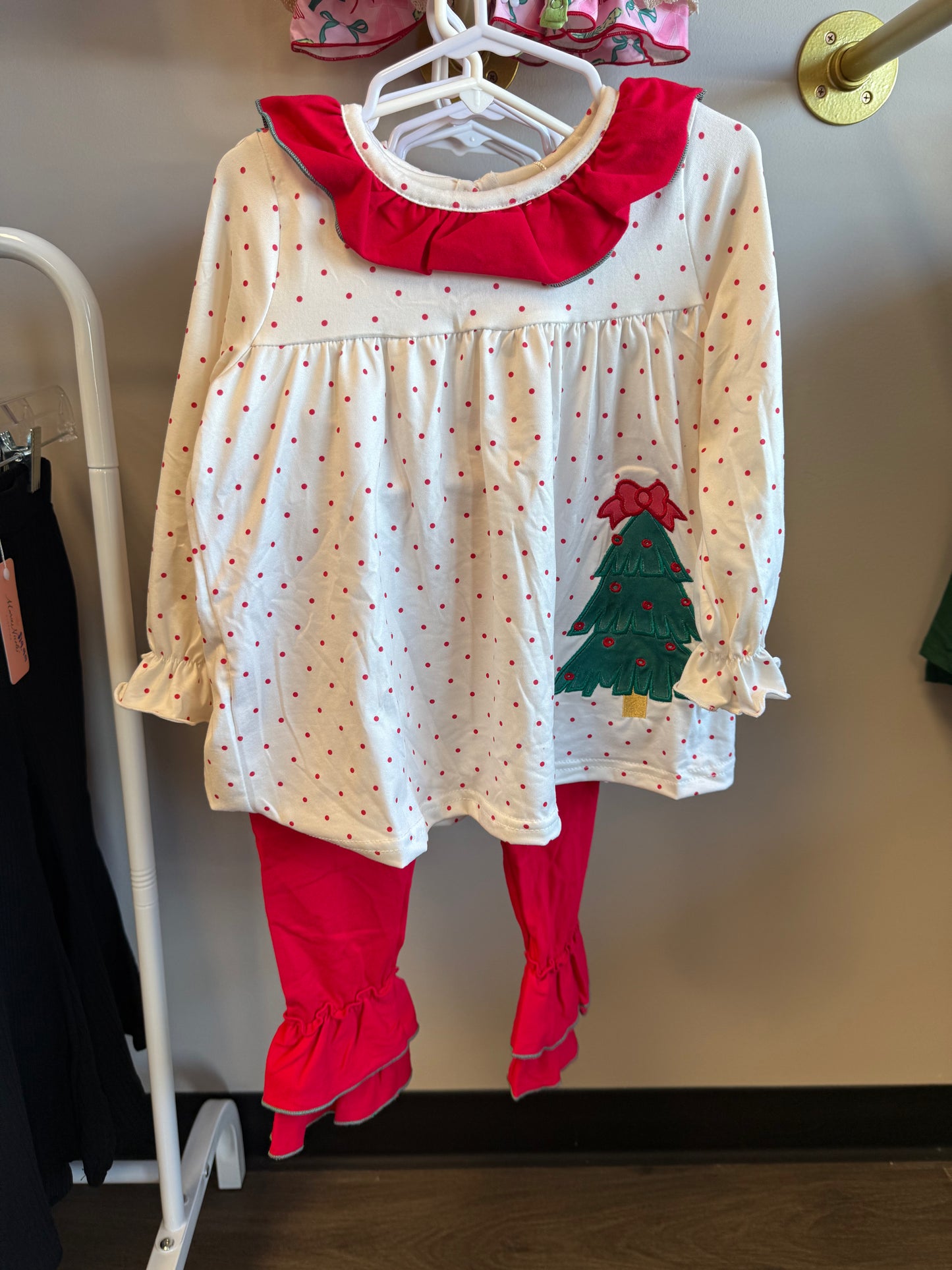 Girls red dot Christmas tree outfit