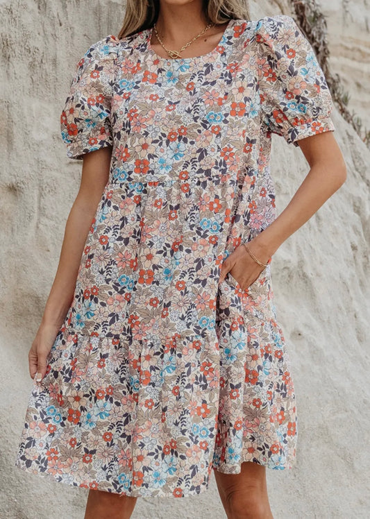 Bohemian Floral Print Mini Dress