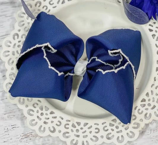 Navy & White Moonstitch Bow