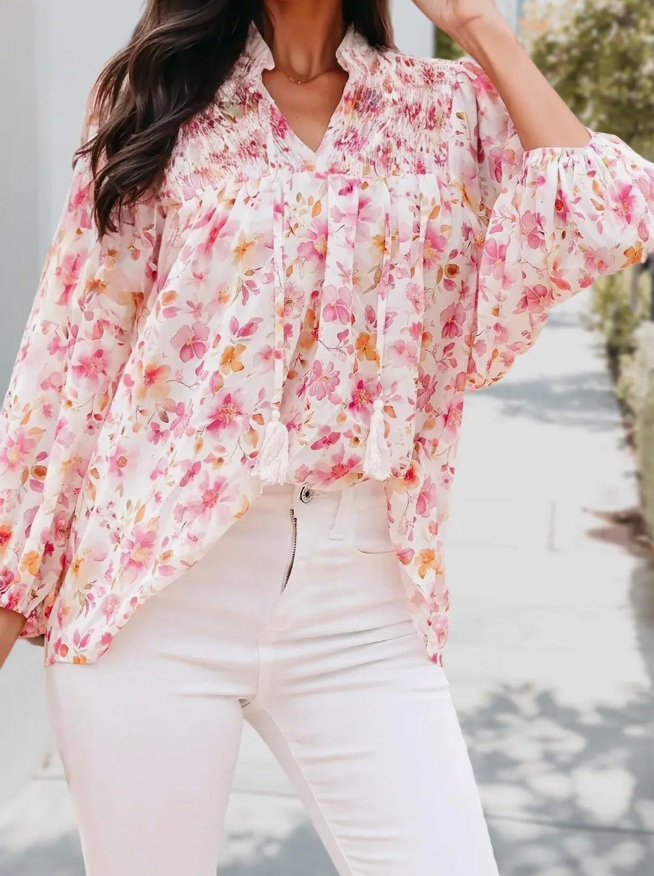 The Laura Floral Tassel blouse