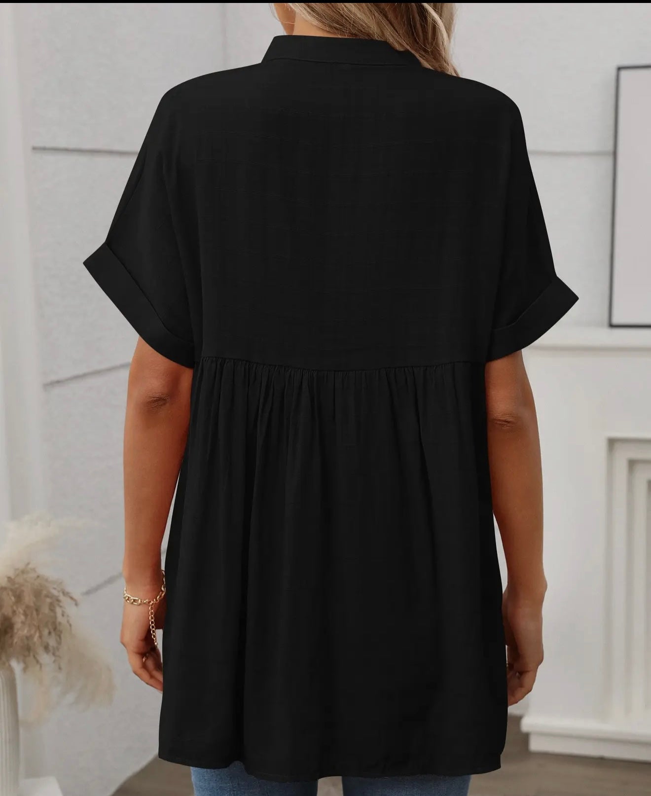 V Neck Loose Fit Blouse black