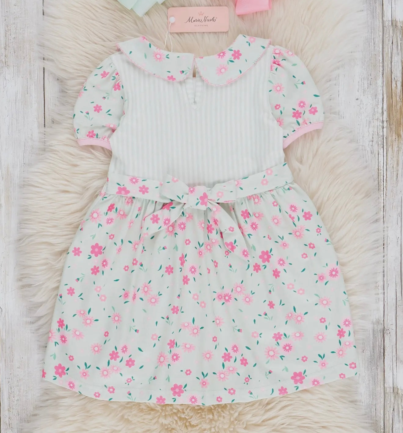 Minty Florals Ruffle Tie Dress