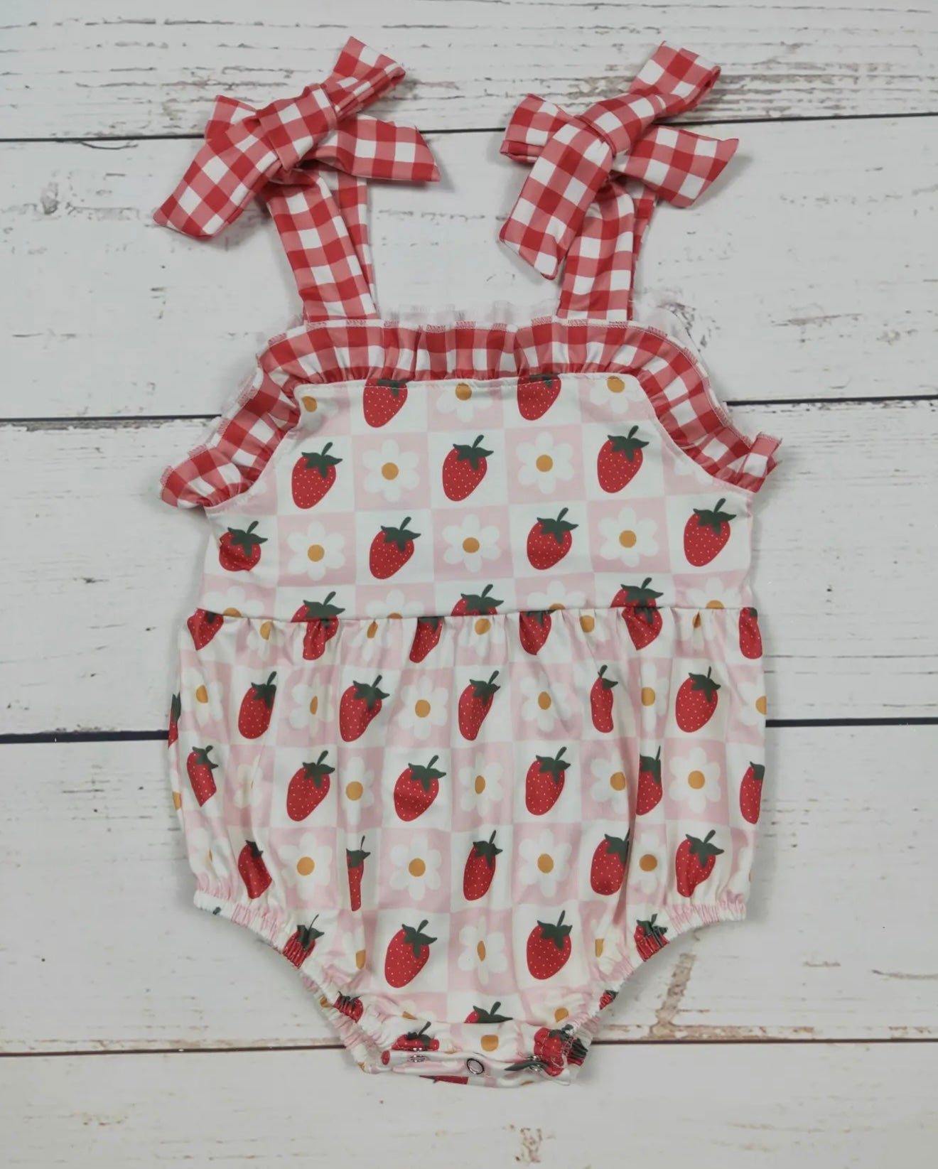 Baby Girl Checkered Strawberry Bubble