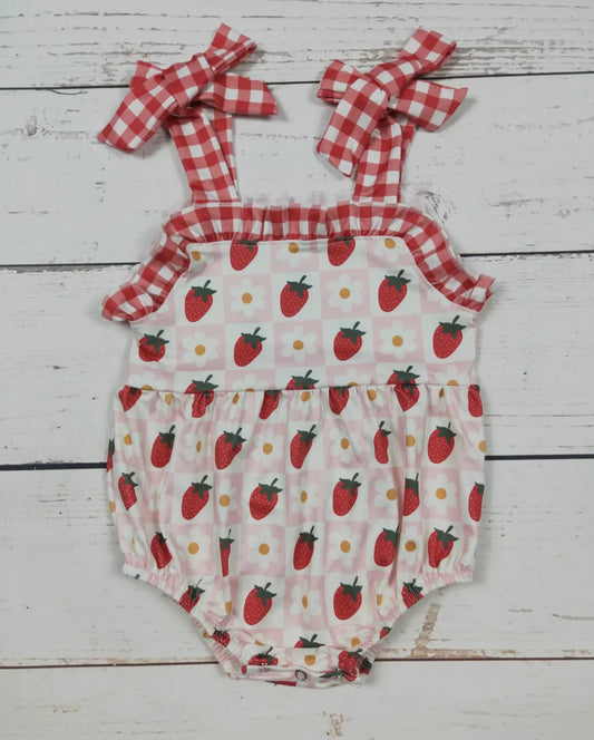 Baby Girl Checkered Strawberry Bubble