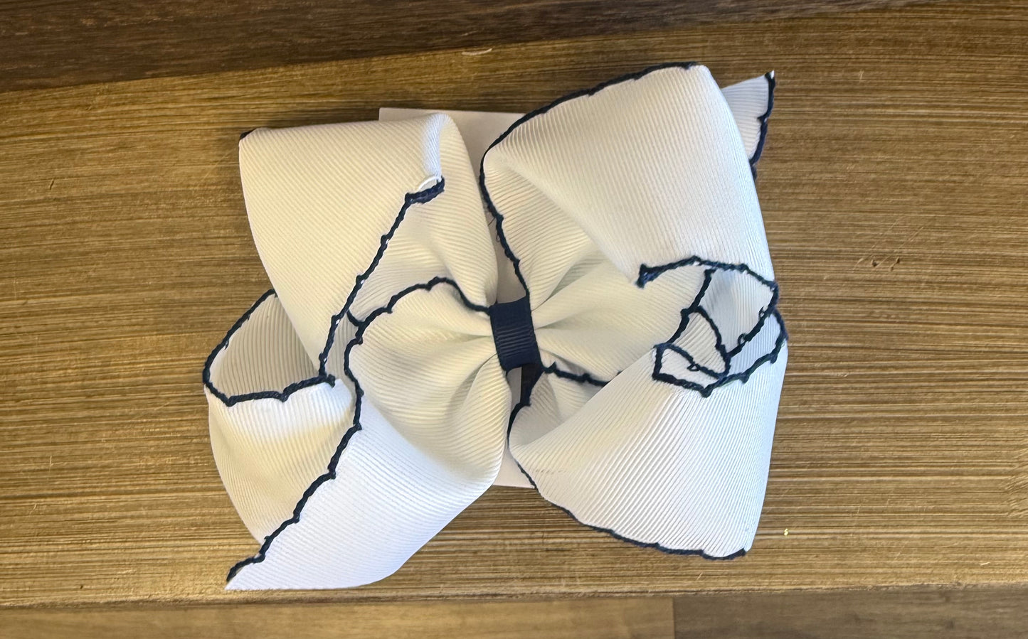 White & Navy Moonstitch Bow