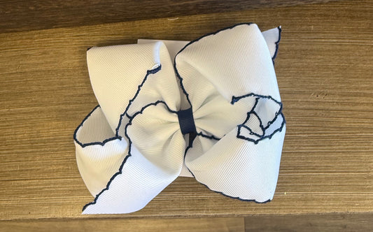 White & Navy Moonstitch Bow