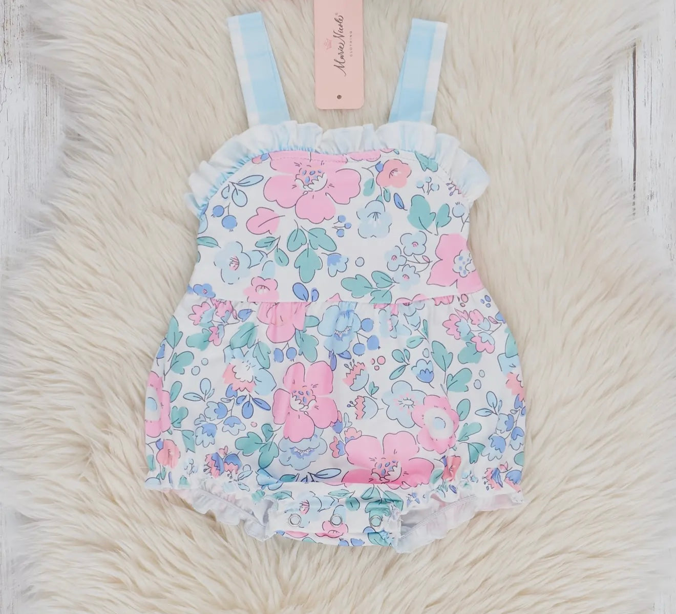 Pink And Blue Gingham Floral Bubble