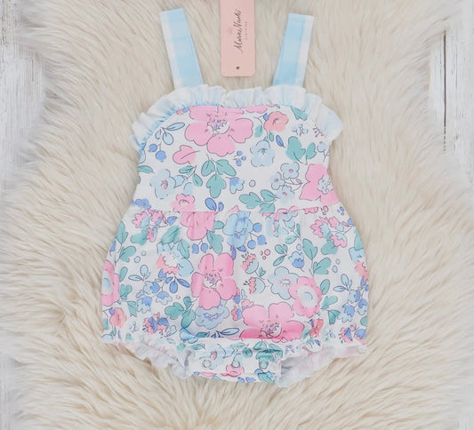 Pink And Blue Gingham Floral Bubble