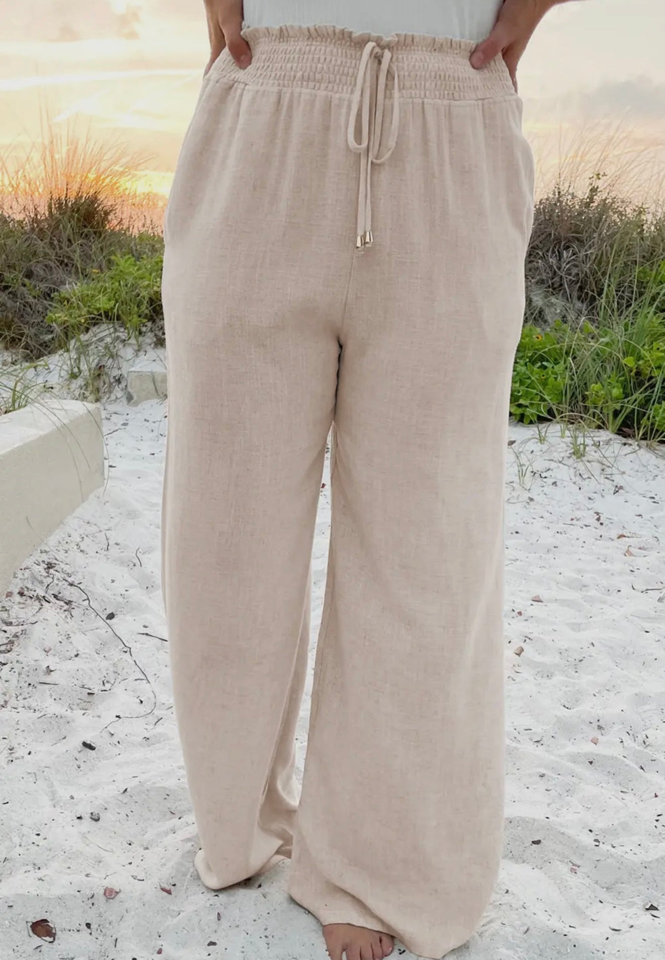 Beige High Waist Plus Pants