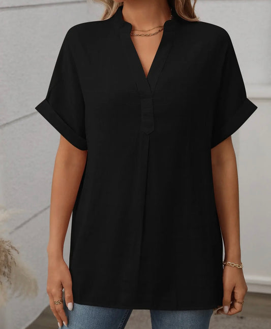 V Neck Loose Fit Blouse black