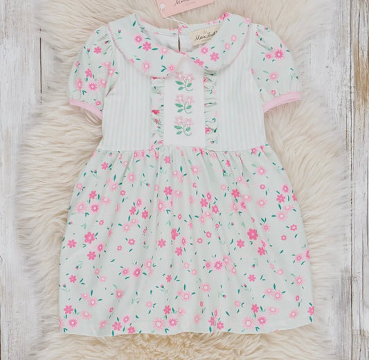 Minty Florals Ruffle Tie Dress