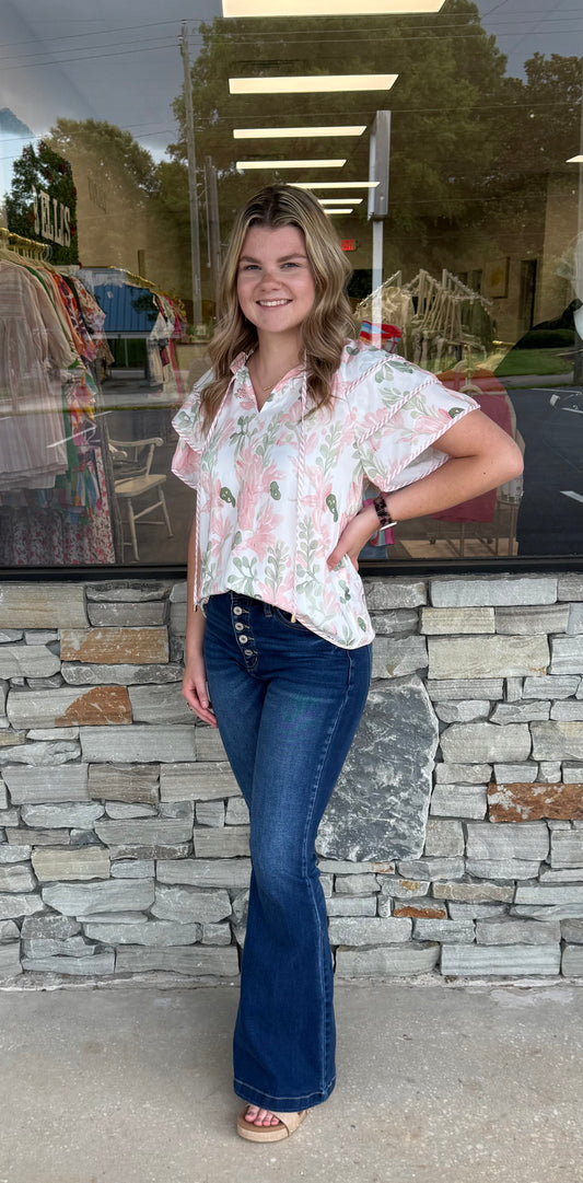 Tiered ruffle sleeve floral blouse