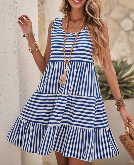 Stripe u neck mini dress