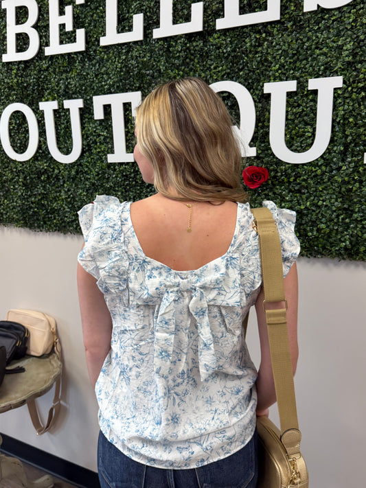 Floral ruffle bow back tank