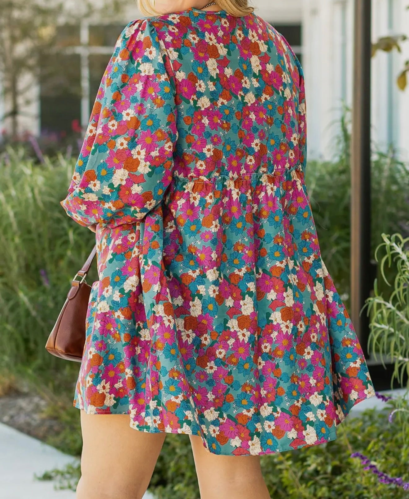 Sky Blue Plus Size Floral Print Mini Dress