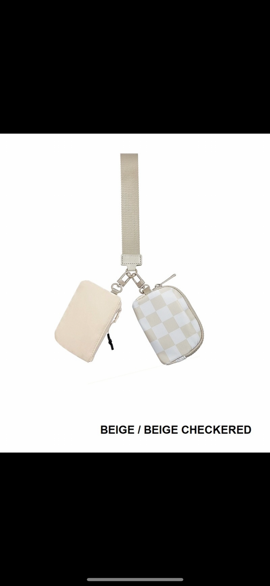Beige checkered wallet wristlet