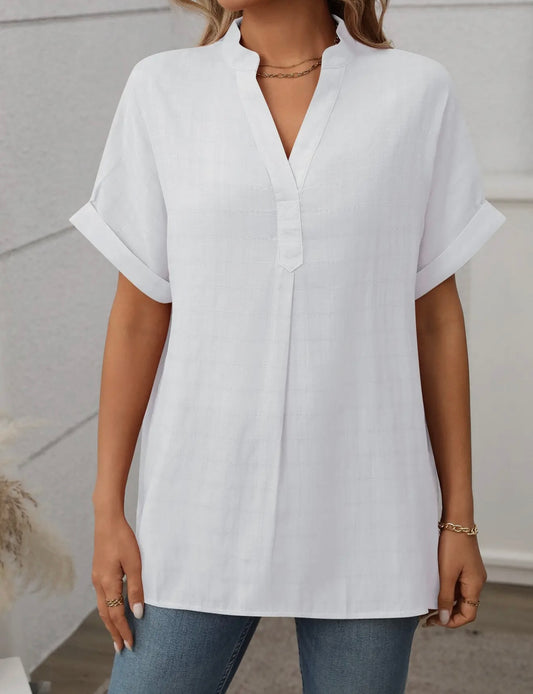 V Neck Loose Fit Blouse white