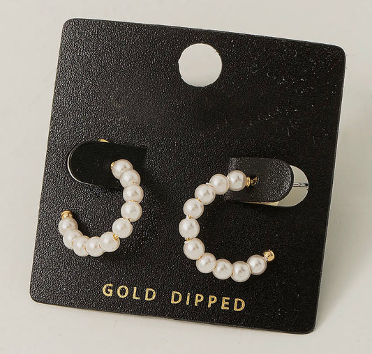 Gold dipped pearls hoop earrings