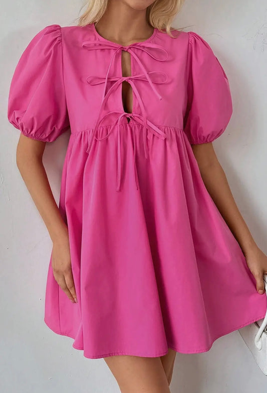 Bright Pink Bow Mini Dress