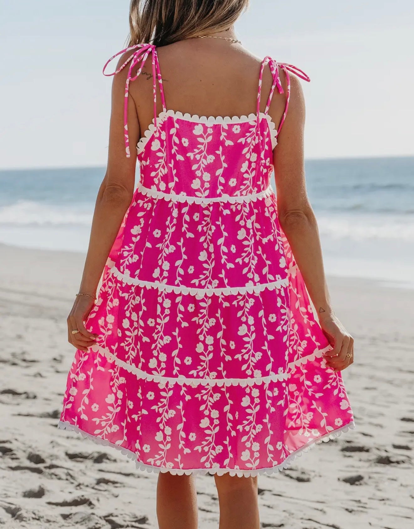 Hot Pink Floral Sleeveless Mini Dress
