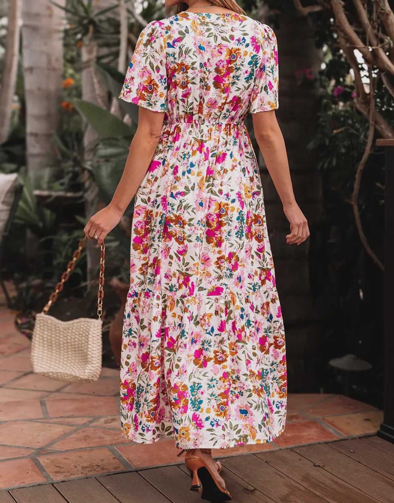 Floral Maxi Dress V Neck