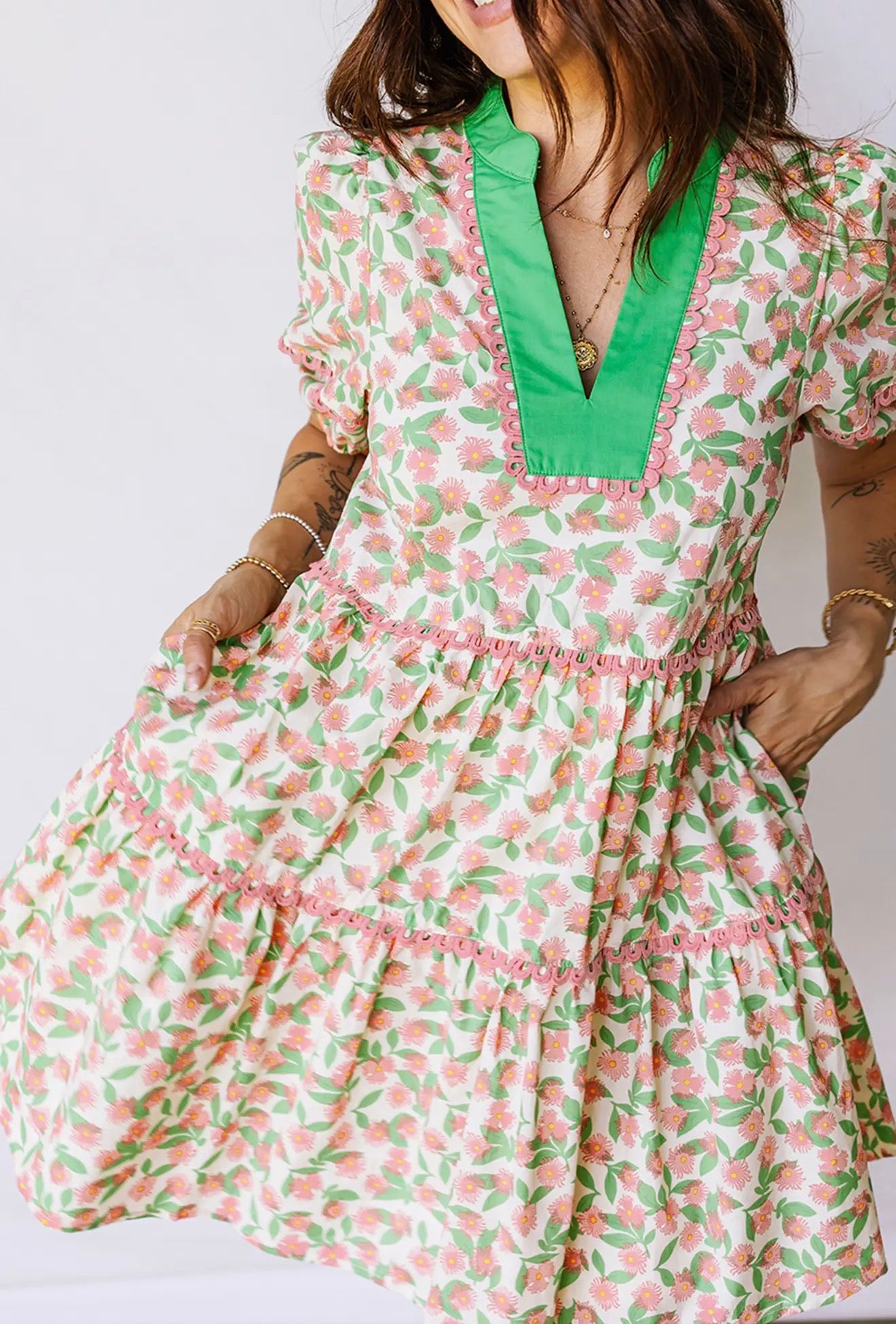 Floral Ricrac Trim Mini Dress