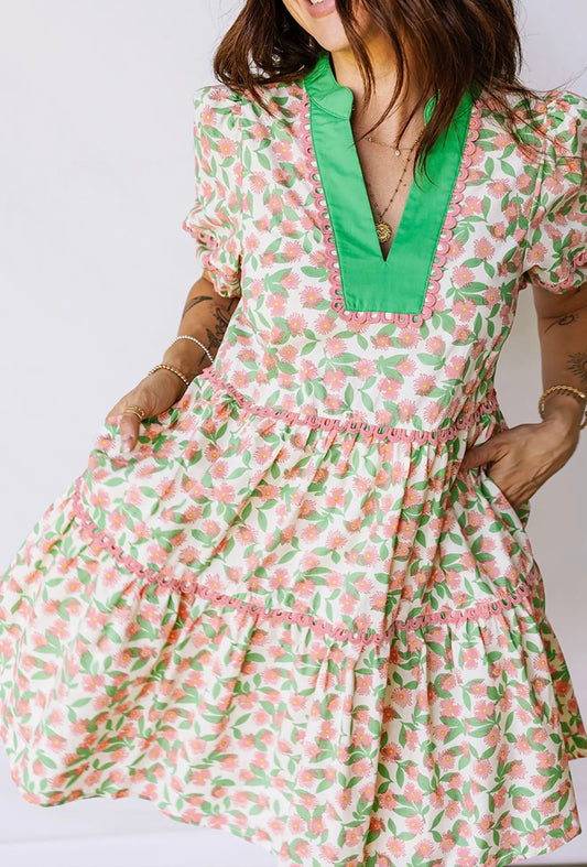 Floral Ricrac Trim Mini Dress