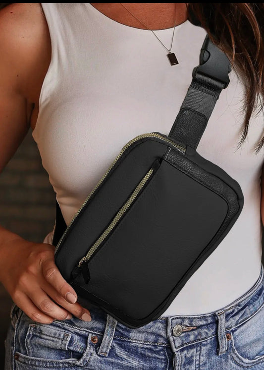 Black Leather Fanny Pack