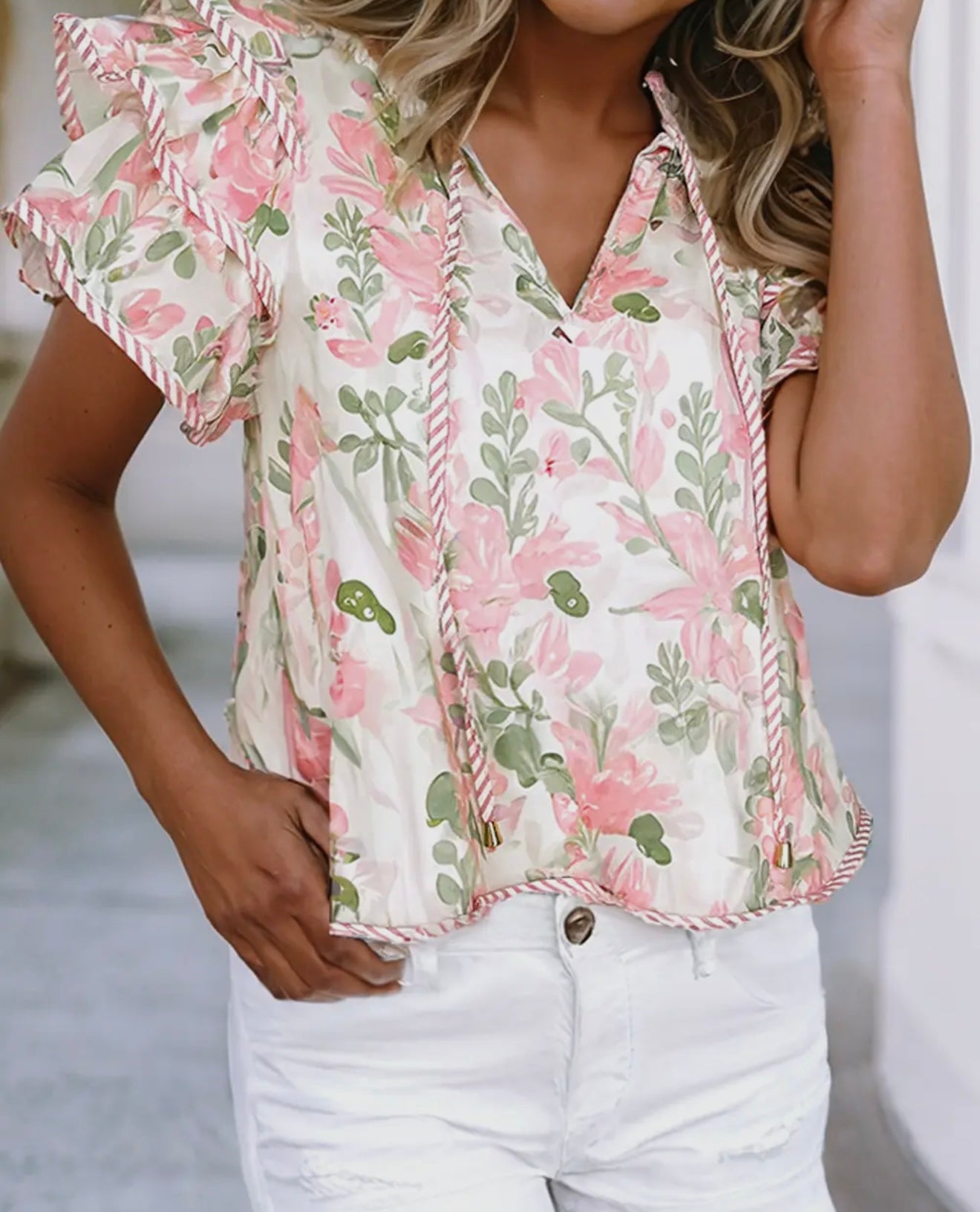 Tiered ruffle sleeve floral blouse