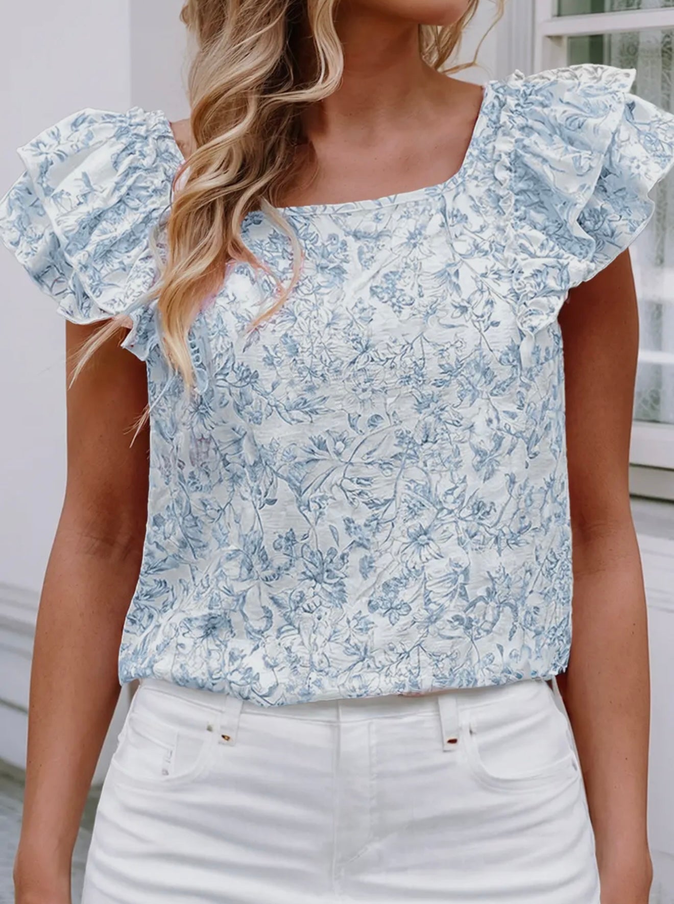 Floral ruffle bow back tank