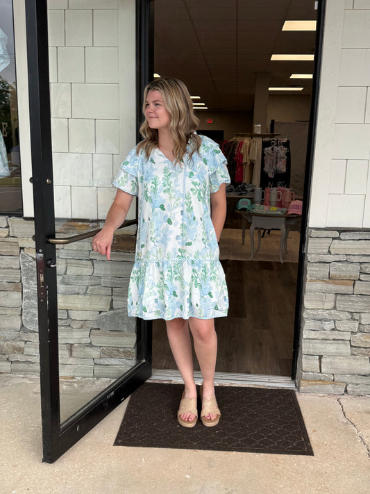 Floral Edge Layered Short Sleeve Mini Dress