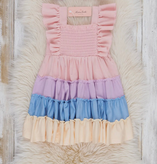 Tiered Color Block Pastel Dress