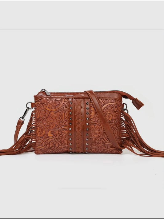Brown Fringe Western Cross Body Bag