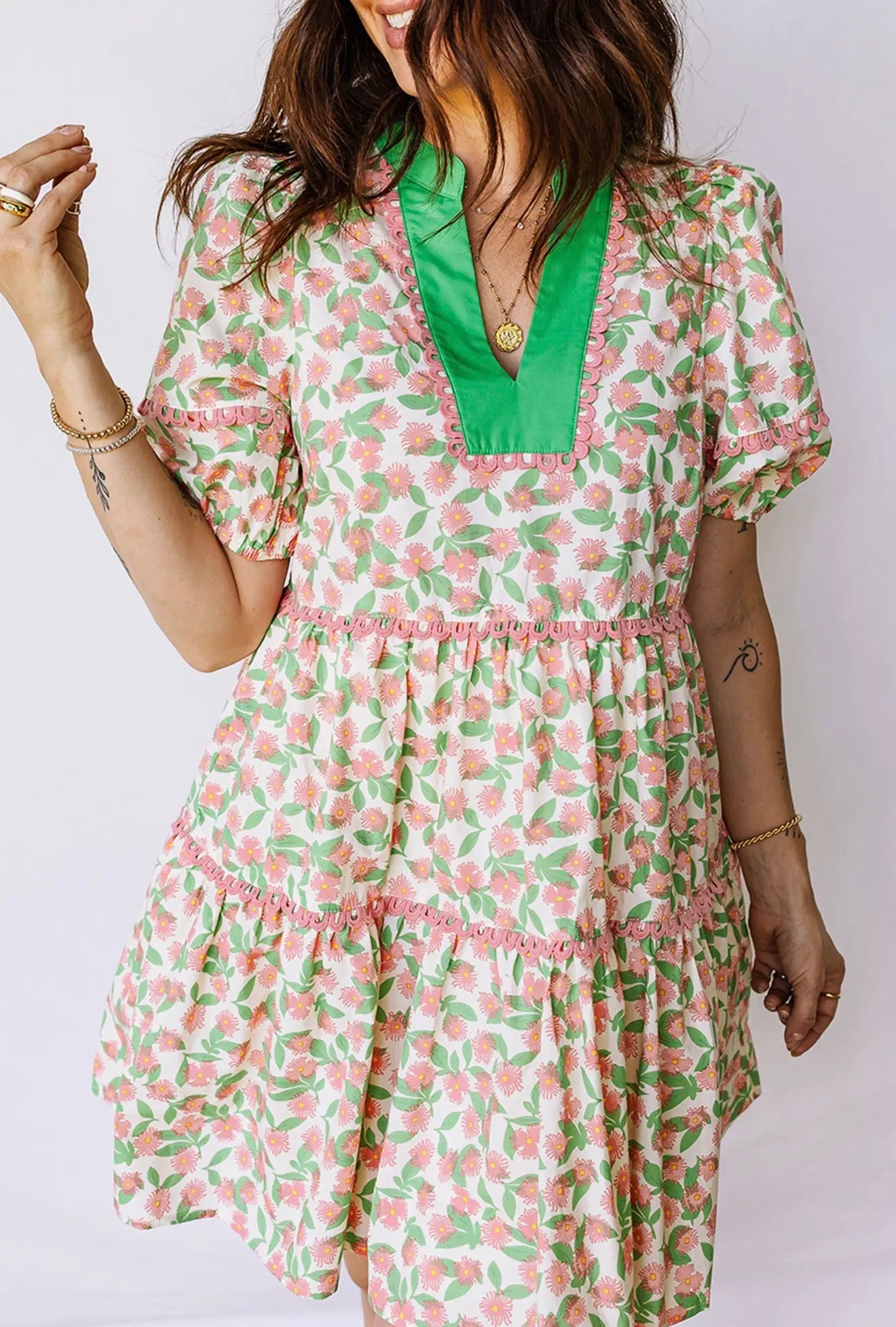Floral Ricrac Trim Mini Dress