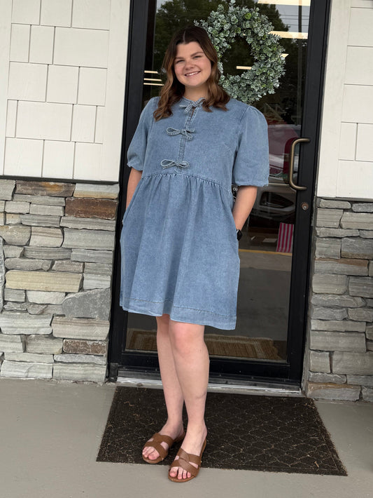 Denim Bow Knot Mini Dress