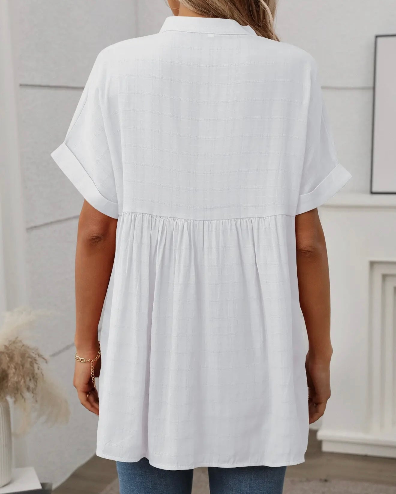 V Neck Loose Fit Blouse white