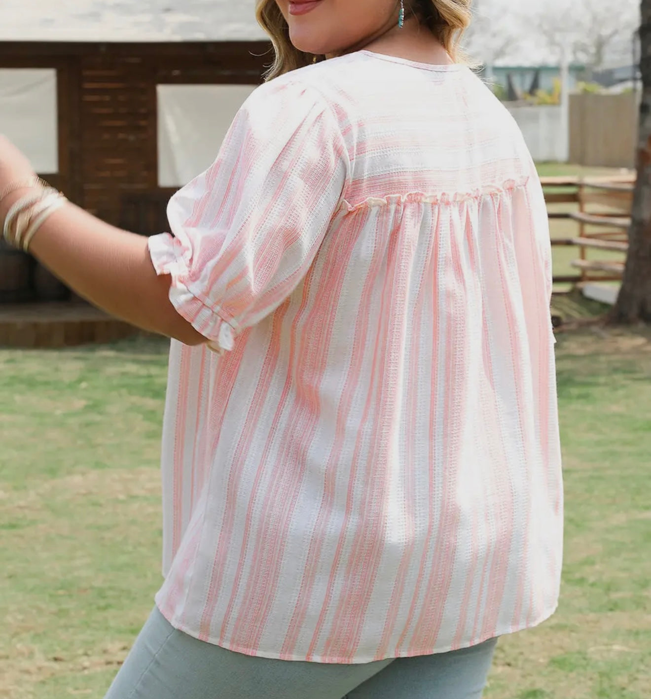 Pink Stripped Blouse Plus