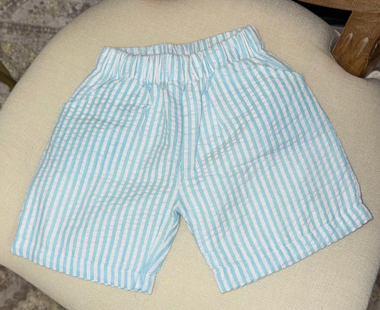 Boys Seersucker Shorts- Aqua