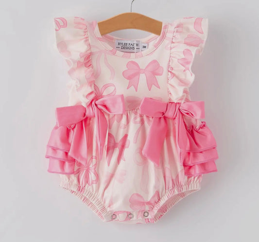 Baby girls pink bow print romper