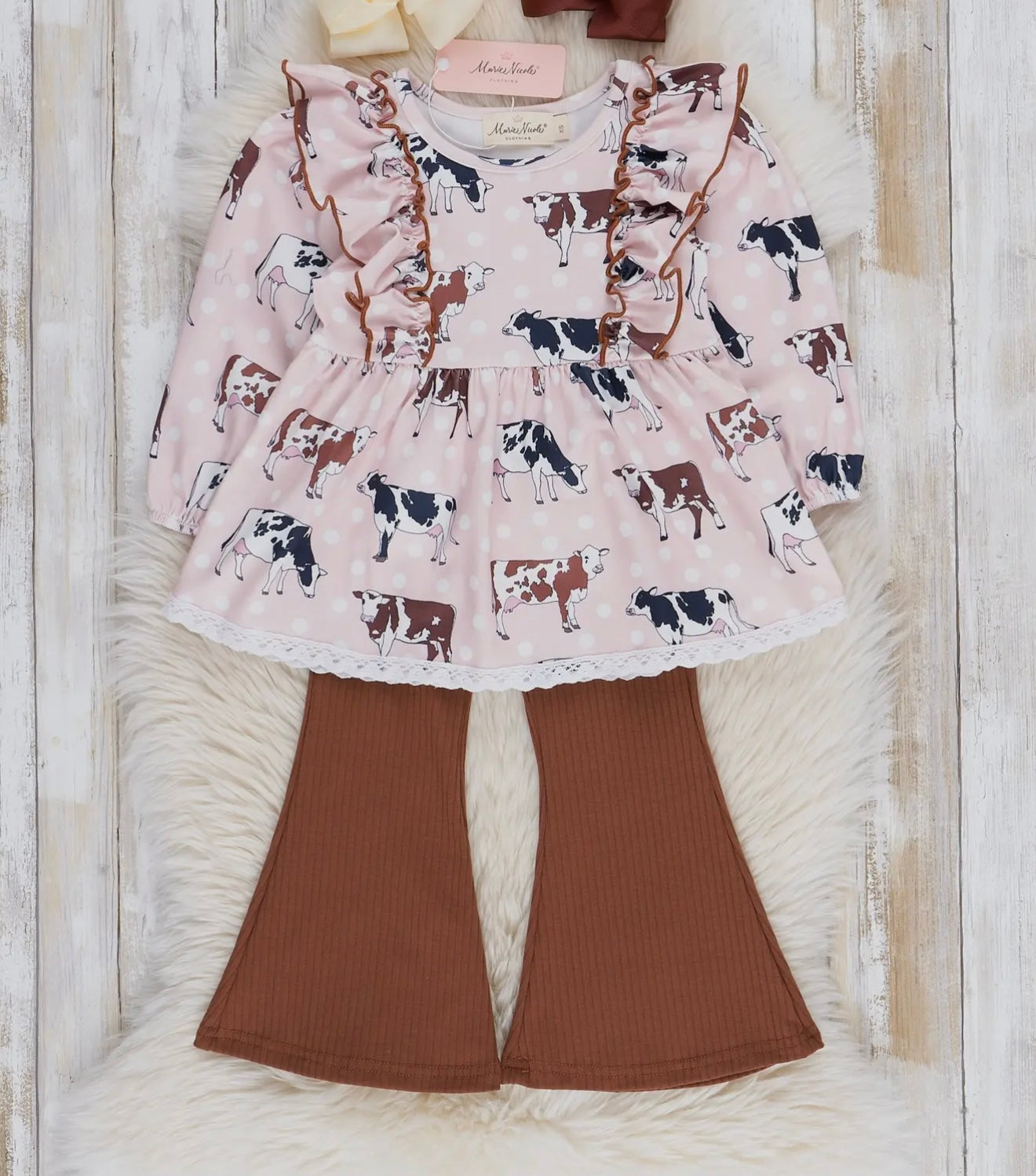 Brown cow ruffle outfit